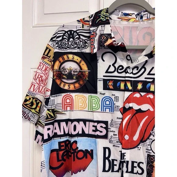 Classic Rock Band Collage Shirt - Button Up-short Sleeve - Picture 2 of 13
